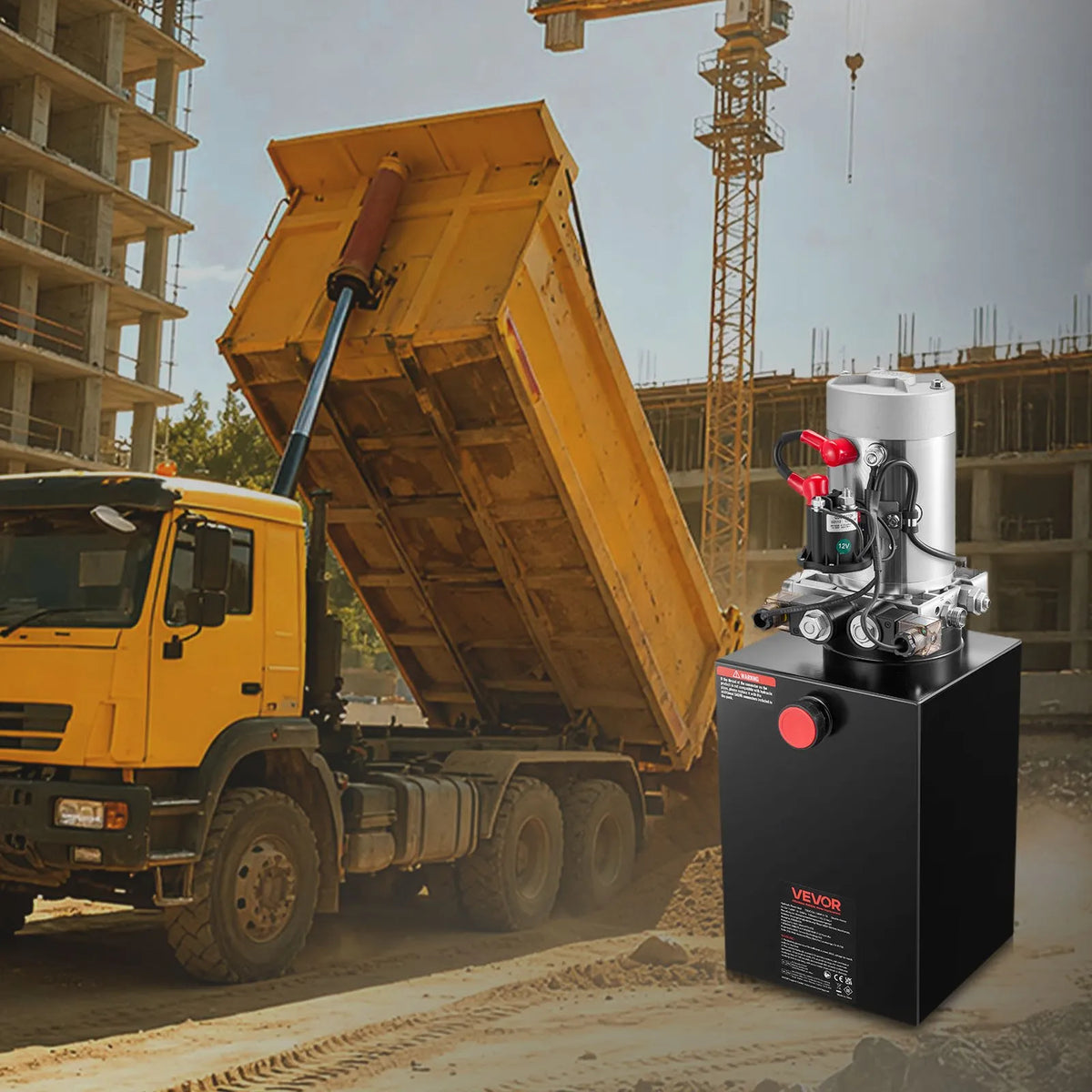 VEVOR 12 L Hydraulic Power Station, Dual-Acting 12 V Hydraulic Pump for Dump Trailers, Maximum Pressure 22 MPa, Flow Rate 3.4 L/min, Hydraulic Pump with Metal Oil Tank for Vehicle Lifting