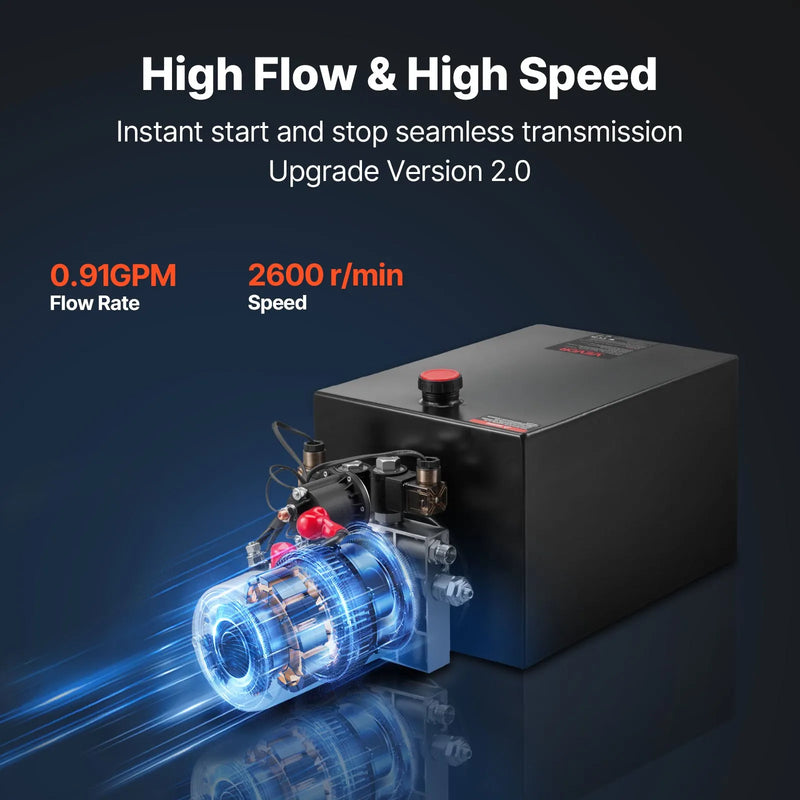 VEVOR 20 l hidrauliskā jaudas iekārta, divvirzienu pašizgāzēja piekabes sūknis, maksimālais drošības spiediens 22 MPa, plūsmas ātrums 3,4 l/min, 12 V DC hidrauliskais sūknis ar metāla rezervuāru transportlīdzekļu pacelšanai