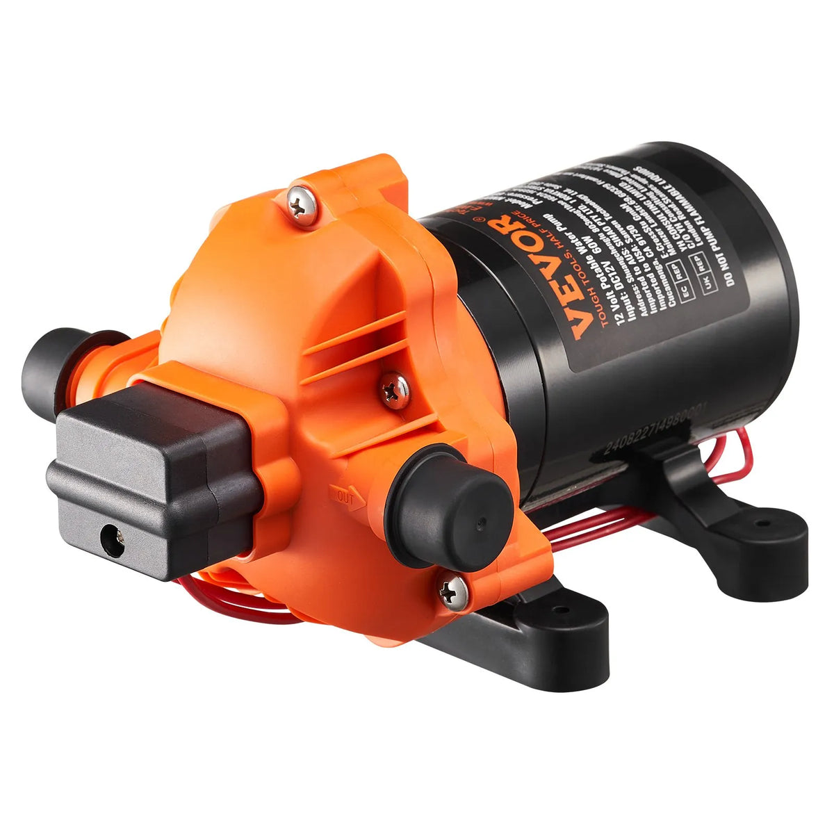 VEVOR 12V Diaphragm Pump, 6.81 L/min, Three-Chamber 12V DC Water Pump with Automatic Pressure Switch 2.7–6.9 bar (Adjustable), Rated Pressure 4 bar, 12.7 mm MNPT Connection for Campers, Yachts, Catering Vehicles and Marine Applications