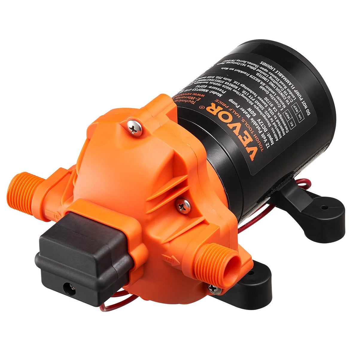 VEVOR 12V Diaphragm Pump, 6.81 L/min, Three-Chamber 12V DC Water Pump with Automatic Pressure Switch 2.7–6.9 bar (Adjustable), Rated Pressure 4 bar, 12.7 mm MNPT Connection for Campers, Yachts, Catering Vehicles and Marine Applications