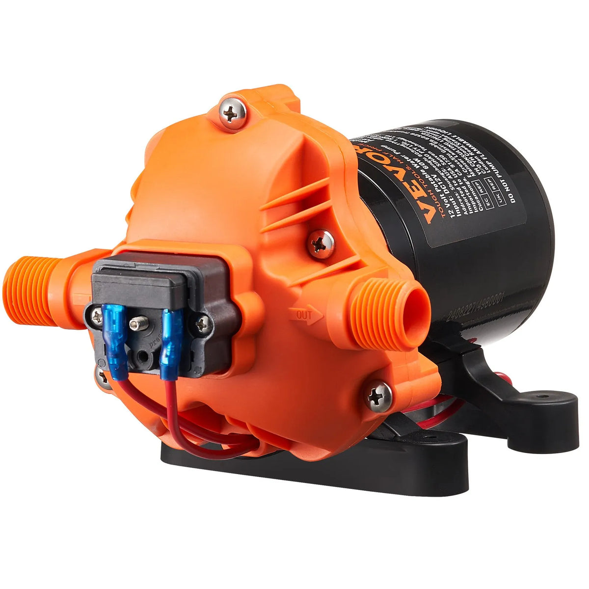VEVOR 12V Diaphragm Pump, 6.81 L/min, Three-Chamber 12V DC Water Pump with Automatic Pressure Switch 2.7–6.9 bar (Adjustable), Rated Pressure 4 bar, 12.7 mm MNPT Connection for Campers, Yachts, Catering Vehicles and Marine Applications