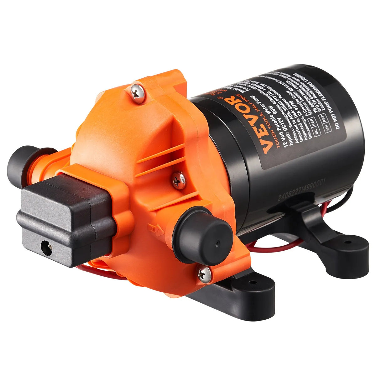 VEVOR 12 V Diaphragm Water Pump, 11.36 l/min, 3-Chamber Design, Automatic Pressure Switch with Adjustable Pressure 2.7–6.9 bar, Rated Pressure 3.4 bar, 12.7 mm MNPT Connection
