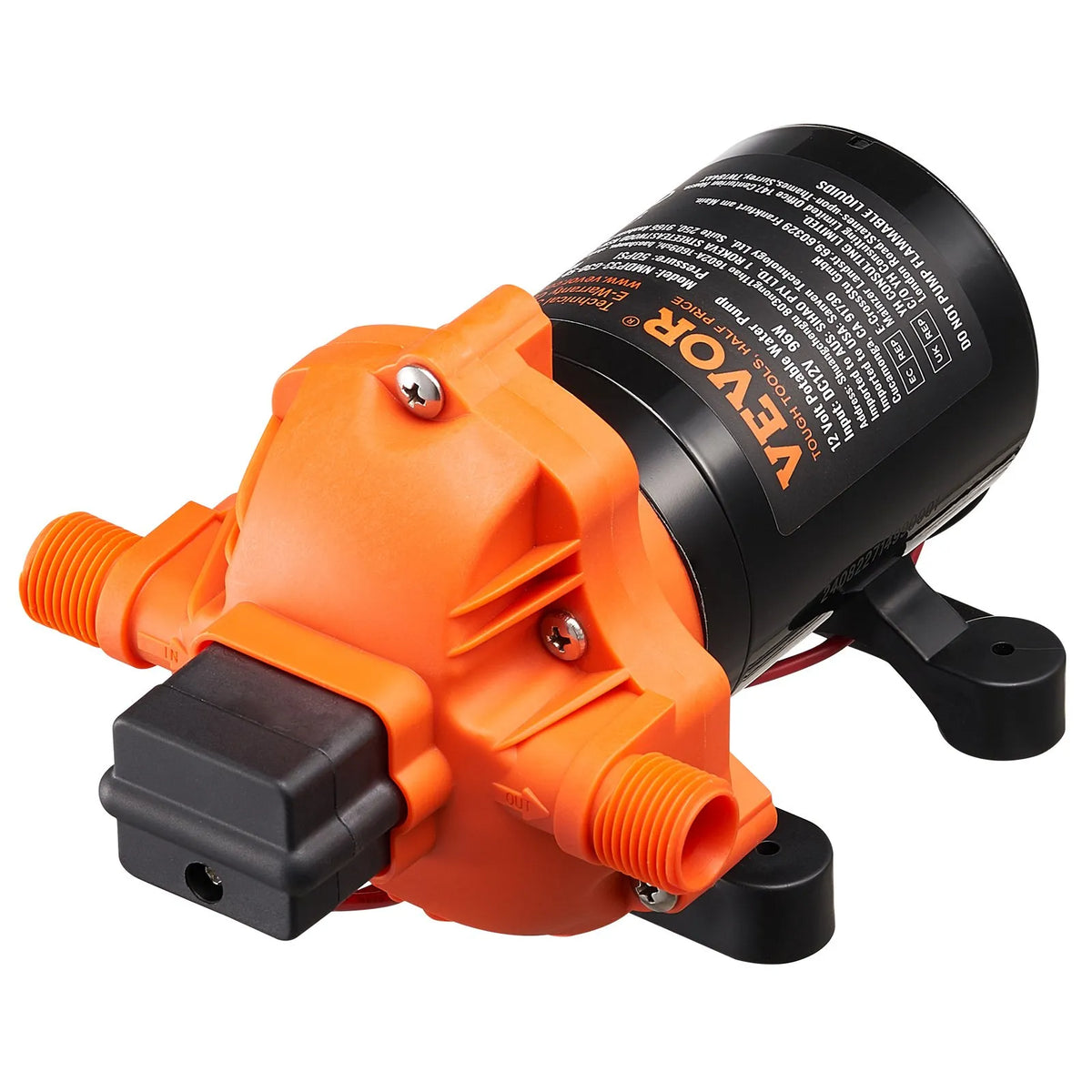VEVOR 12 V Diaphragm Water Pump, 11.36 l/min, 3-Chamber Design, Automatic Pressure Switch with Adjustable Pressure 2.7–6.9 bar, Rated Pressure 3.4 bar, 12.7 mm MNPT Connection