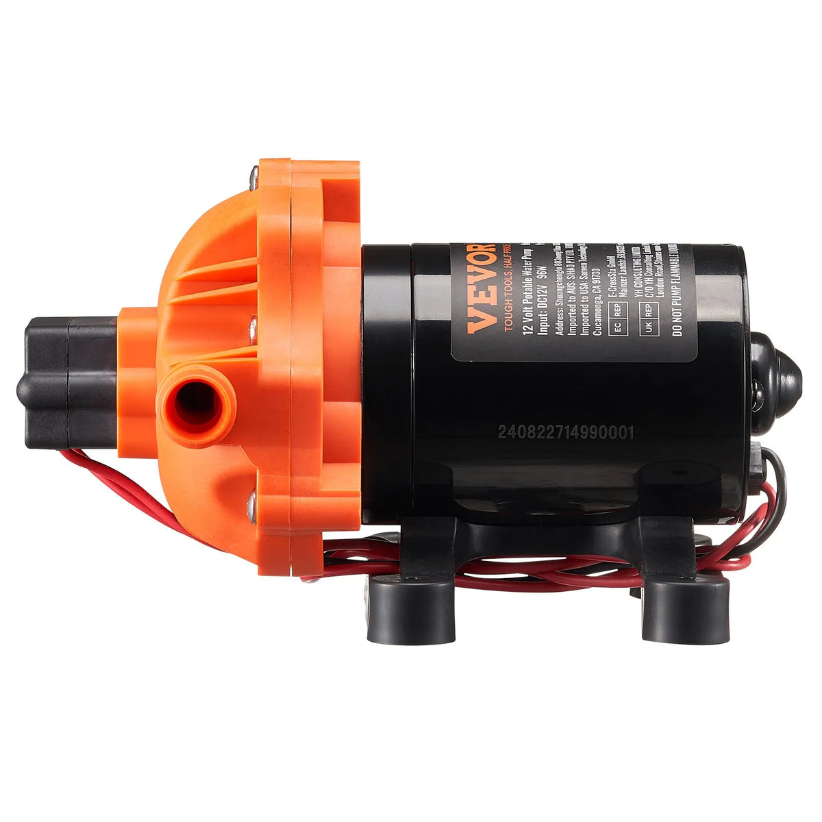 VEVOR 12 V Diaphragm Water Pump, 11.36 l/min, 3-Chamber Design, Automatic Pressure Switch with Adjustable Pressure 2.7–6.9 bar, Rated Pressure 3.4 bar, 12.7 mm MNPT Connection