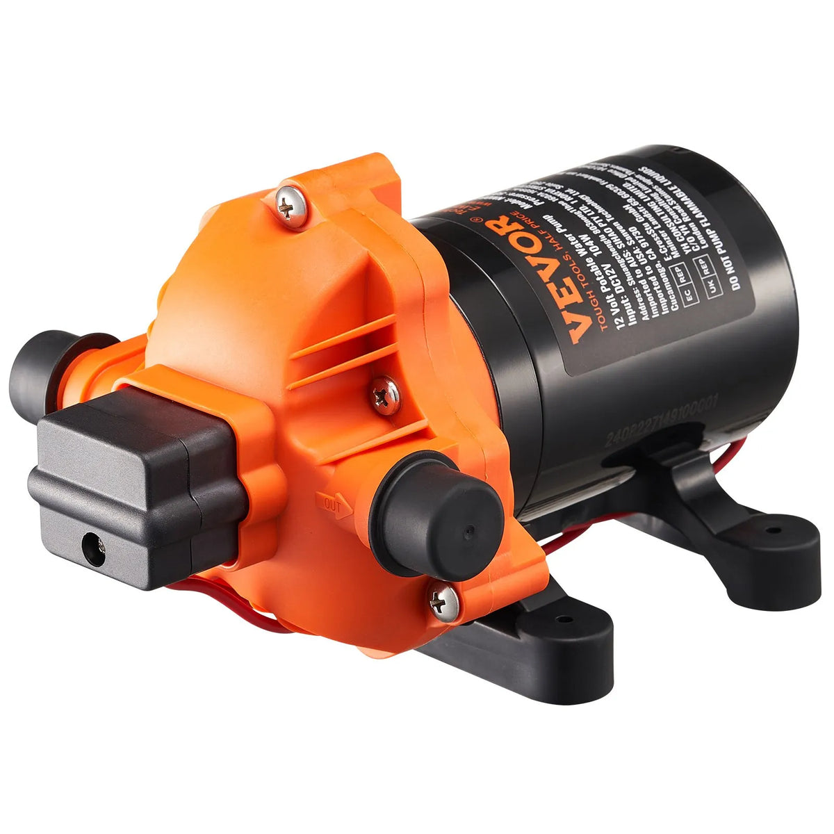 VEVOR 12 V Diaphragm Water Pump, 13.25 l/min, 3-Chamber Design, Automatic Pressure Switch, Adjustable Pressure 2.7–6.9 bar, Rated Pressure 3.4 bar, 12.7 mm MNPT Connection, for Campers and Boats