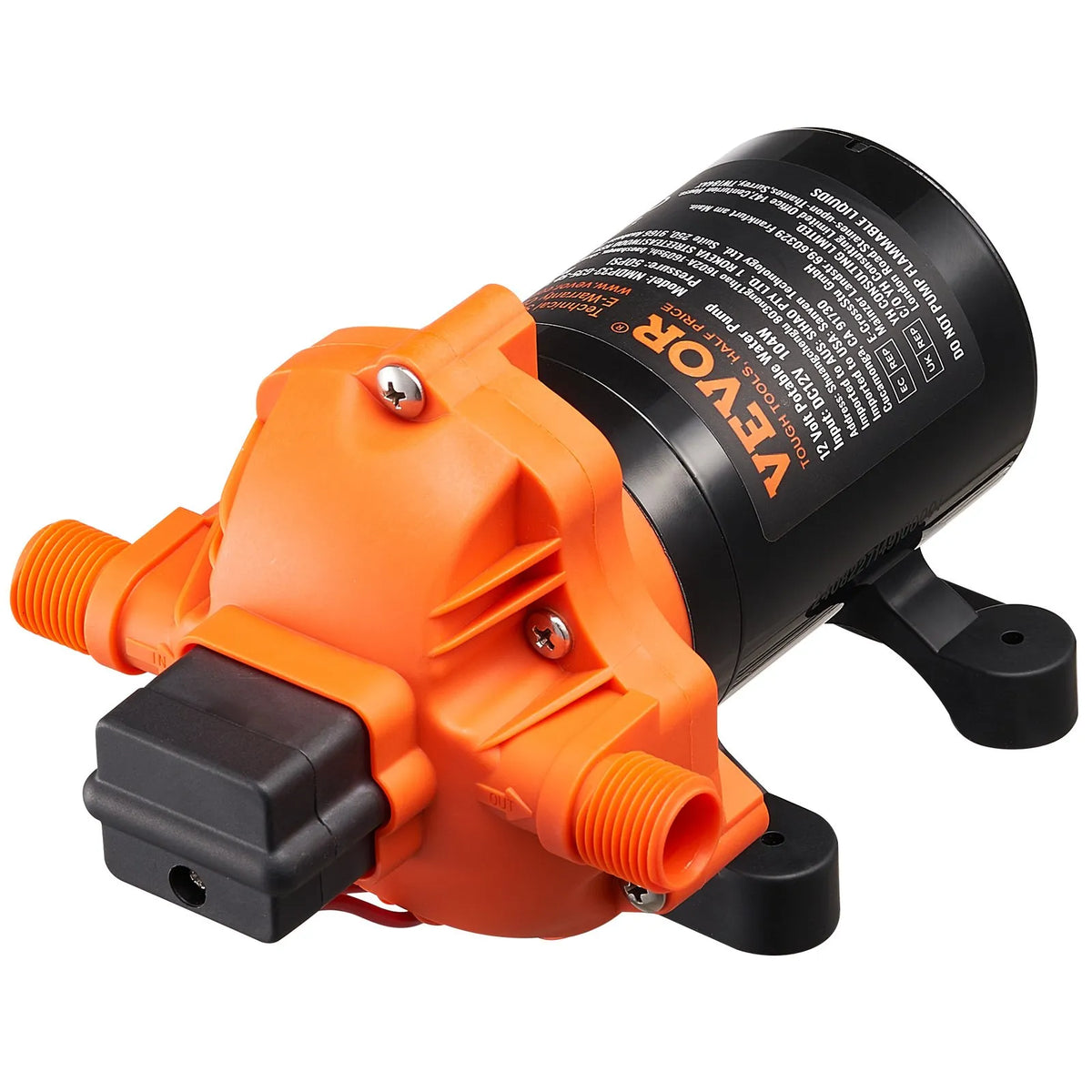 VEVOR 12 V Diaphragm Water Pump, 13.25 l/min, 3-Chamber Design, Automatic Pressure Switch, Adjustable Pressure 2.7–6.9 bar, Rated Pressure 3.4 bar, 12.7 mm MNPT Connection, for Campers and Boats
