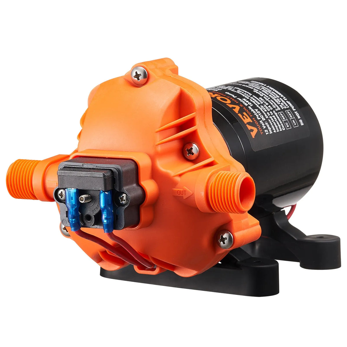 VEVOR 12 V Diaphragm Water Pump, 13.25 l/min, 3-Chamber Design, Automatic Pressure Switch, Adjustable Pressure 2.7–6.9 bar, Rated Pressure 3.4 bar, 12.7 mm MNPT Connection, for Campers and Boats