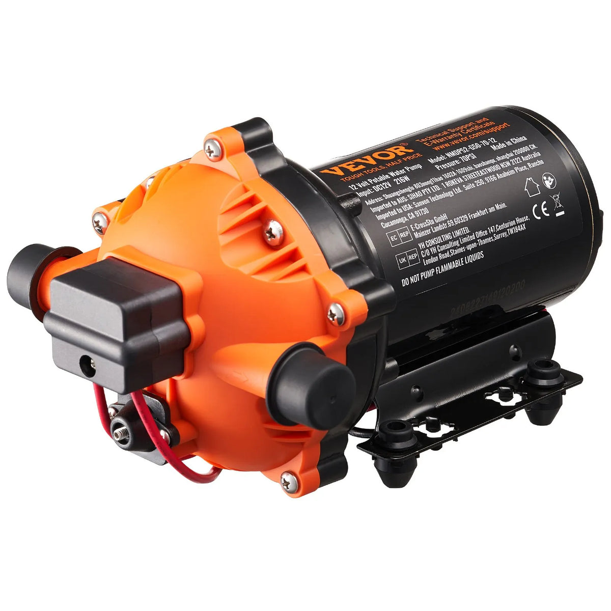 VEVOR 12V Diaphragm Pump – 18.93 l/min, 5 Chamber 12V DC Water Pump with Automatic Pressure Switch, Adjustable Pressure 2.7–6.9 bar, 12.7 mm (1/2") MNPT Connection, for Agricultural Irrigation and Construction Site Drainage