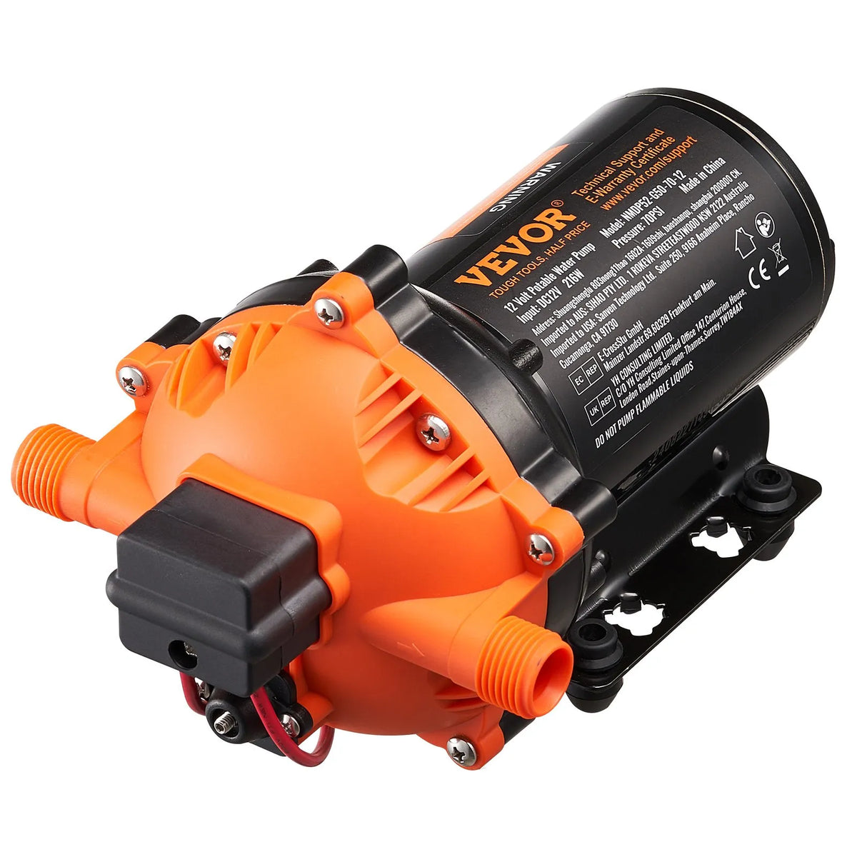 VEVOR 12V Diaphragm Pump – 18.93 l/min, 5 Chamber 12V DC Water Pump with Automatic Pressure Switch, Adjustable Pressure 2.7–6.9 bar, 12.7 mm (1/2") MNPT Connection, for Agricultural Irrigation and Construction Site Drainage