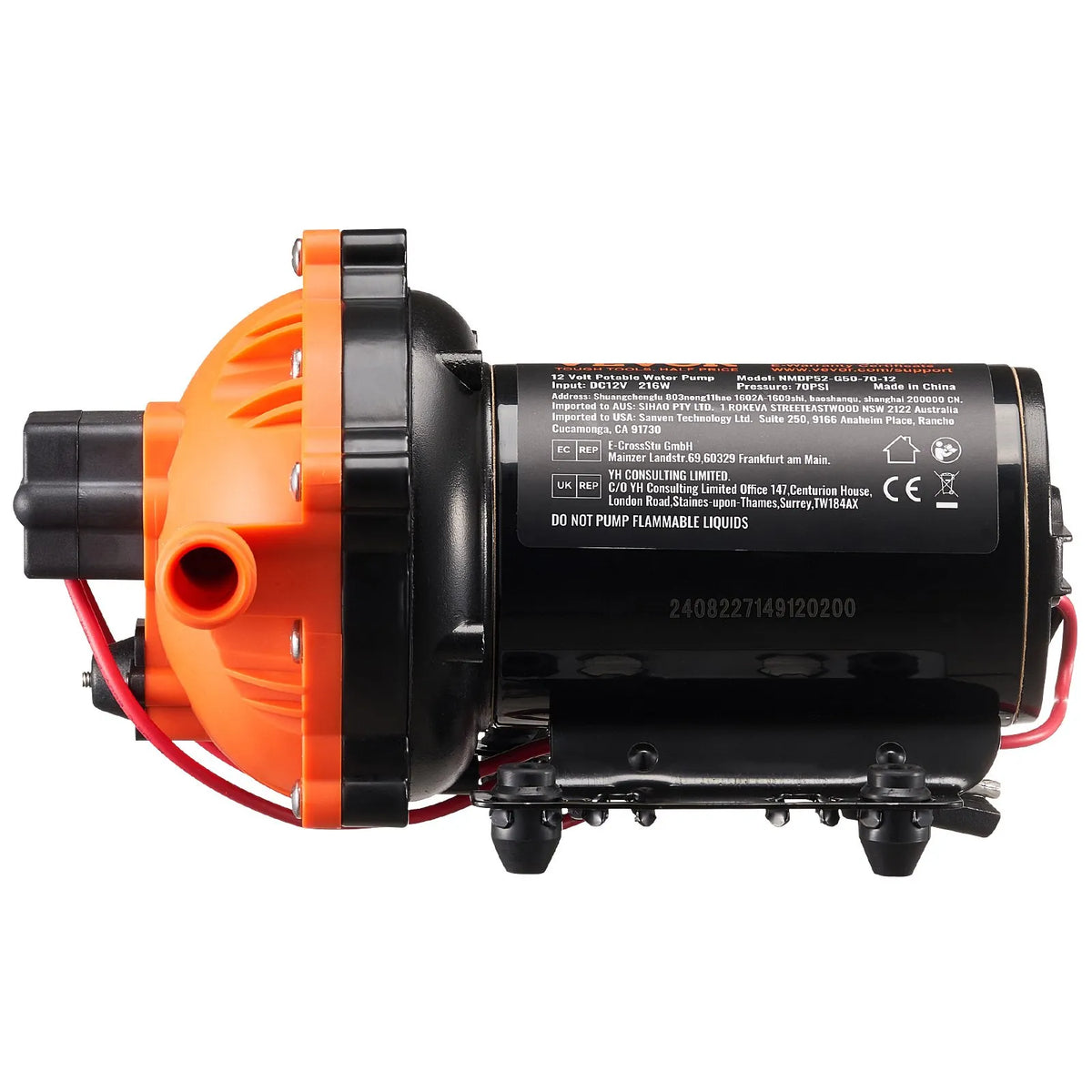 VEVOR 12V Diaphragm Pump – 18.93 l/min, 5 Chamber 12V DC Water Pump with Automatic Pressure Switch, Adjustable Pressure 2.7–6.9 bar, 12.7 mm (1/2") MNPT Connection, for Agricultural Irrigation and Construction Site Drainage