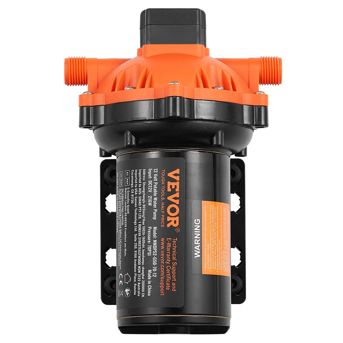 VEVOR 12V Diaphragm Pump – 18.93 l/min, 5 Chamber 12V DC Water Pump with Automatic Pressure Switch, Adjustable Pressure 2.7–6.9 bar, 12.7 mm (1/2") MNPT Connection, for Agricultural Irrigation and Construction Site Drainage