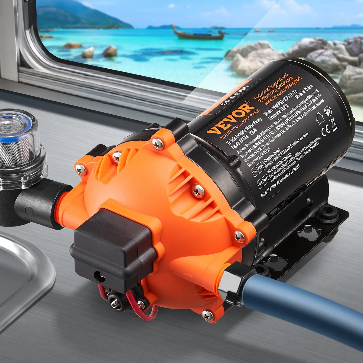 VEVOR 12V Diaphragm Pump – 18.93 l/min, 5 Chamber 12V DC Water Pump with Automatic Pressure Switch, Adjustable Pressure 2.7–6.9 bar, 12.7 mm (1/2") MNPT Connection, for Agricultural Irrigation and Construction Site Drainage