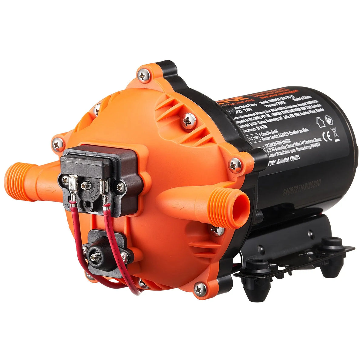 VEVOR 12V Diaphragm Pump – 18.93 l/min, 5 Chamber 12V DC Water Pump with Automatic Pressure Switch, Adjustable Pressure 2.7–6.9 bar, 12.7 mm (1/2") MNPT Connection, for Agricultural Irrigation and Construction Site Drainage