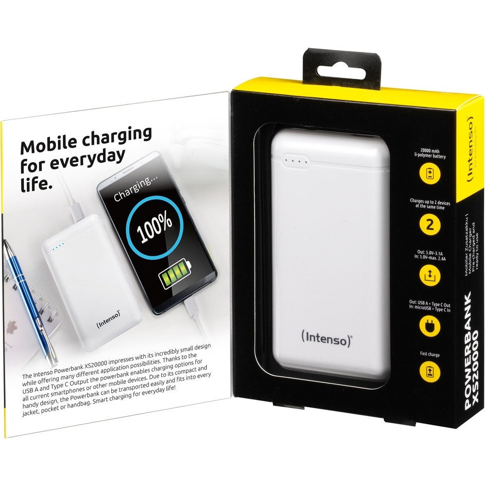 Intenso XS20000 20 000 mAh powerbank – USB-A un USB-C, balts