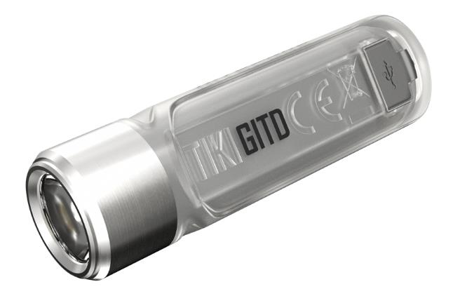Nitecore TIKI GITD — светодиодный фонарик-брелок для ключей, 300 лм, заряжается через USB, IP66, серый