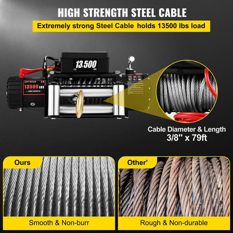 VEVOR elektriskā vinča - 6123 kg ar tērauda trosi, 12V jaudīgu motoru un bezvadu tālvadības pulti