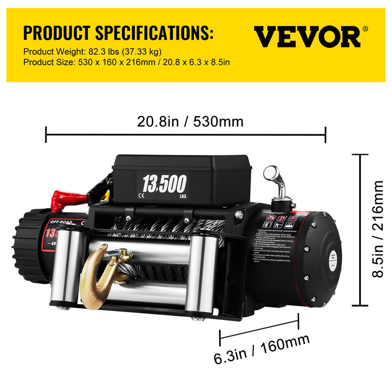 VEVOR elektriskā vinča – 6123 kg ar tērauda trosi, 12V jaudīgu motoru un bezvadu tālvadības pulti