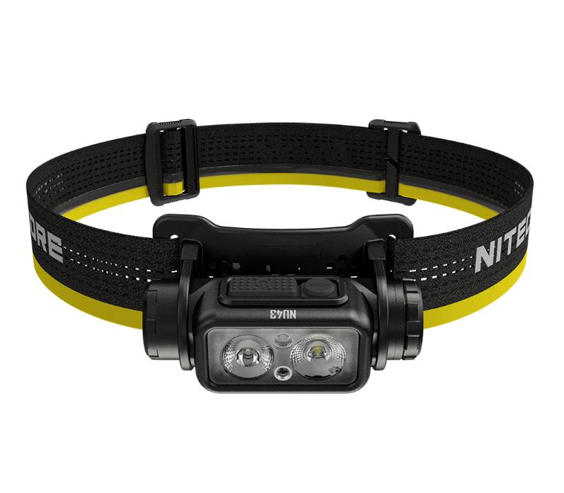 NITECORE NU43 LED headlamp, 1400 lm, USB-C charging, 3400 mAh, IP68, black/yellow