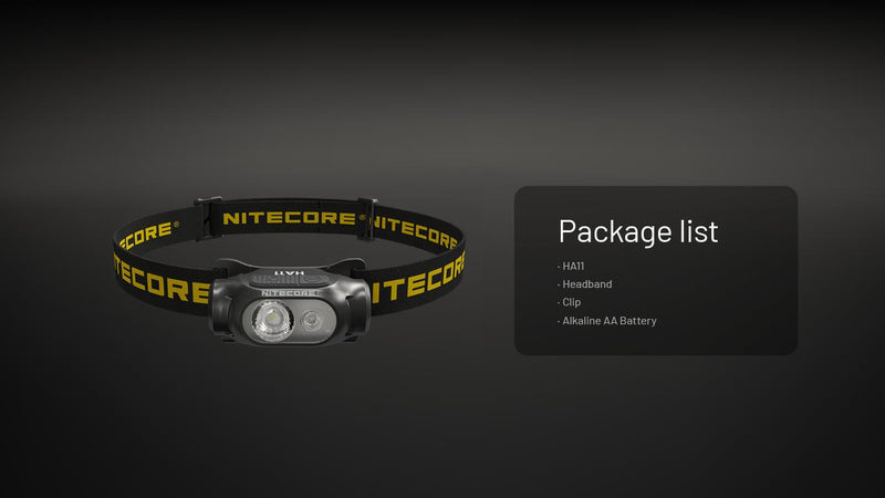 NITECORE HA11 LED galvas lukturis, 240 lm, AA baterija, sarkanā un baltā gaisma, melns/dzeltens