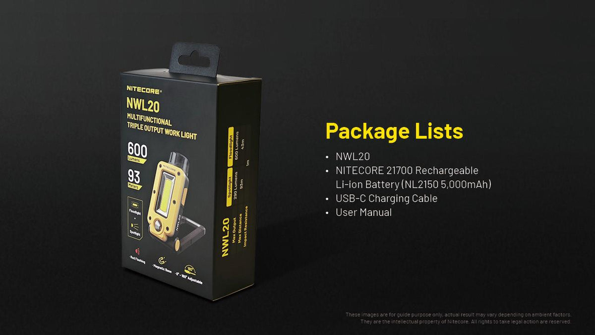 NITECORE NWL20 COB darba lampa, 600 lm, uzlādējama, 5000 mAh, darba un remonta apgaismojumam