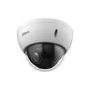 DAHUA 4 MP vandalizturīga PTZ kupolveida IP videonovērošanas kamera ar 2,8–12 mm objektīvu, 4× optisko tālummaiņu, cilvēku un transportlīdzekļu noteikšanu, PoE, IP66 un IK10, balta