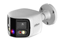 DAHUA 8 MP panorāmas cilindriskā IP videonovērošanas kamera ar 180° skatu, 2 × 2,8 mm objektīviem, aktīvo atturēšanu, divvirzienu audio, PoE un IP67, balta