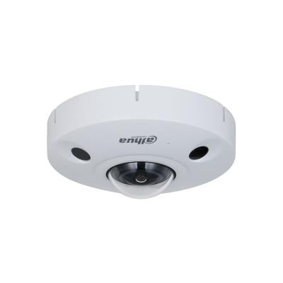 DAHUA 12 MP WizMind panorāmas zivsacs IP kamera ar 1,85 mm objektīvu, 10 m infrasarkano apgaismojumu, divvirzienu audio, PoE+, IP67 un IK10, balta