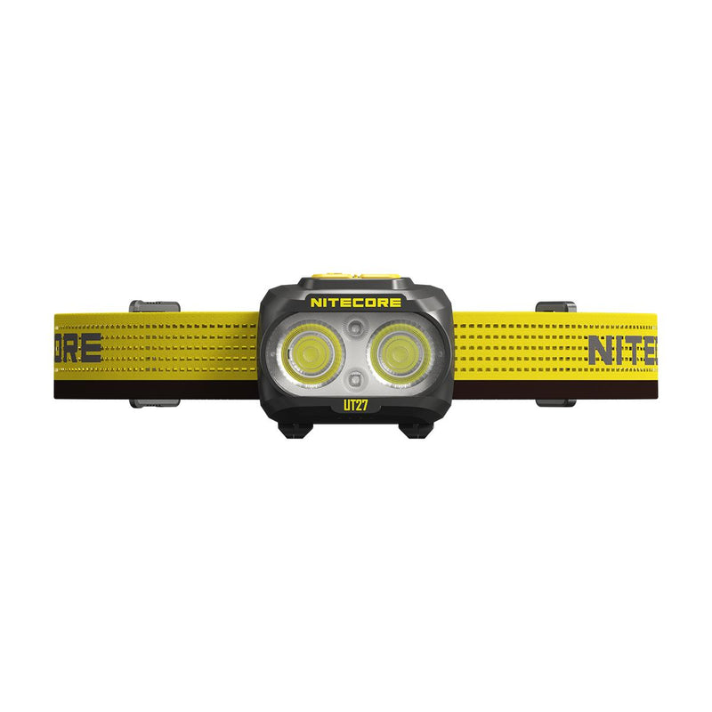 Nitecore UT27 LED skriešanas galvas lukturis 800 lm, USB uzlādējams, balta, silti balta un sarkana gaisma, melns/dzeltens