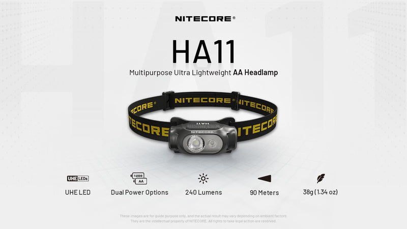 Nitecore Galvas lampa HA11, 240 lm, 90 m gaismas attālums, 75 h akumulatora darbības laiks, 1 AA akumulators, SOS režīms