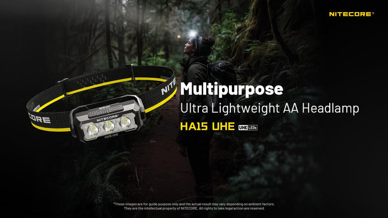 NITECORE HA15 UHE LED galvas lukturis, 400 lm, USB-C uzlāde, divējāda barošana, IP66