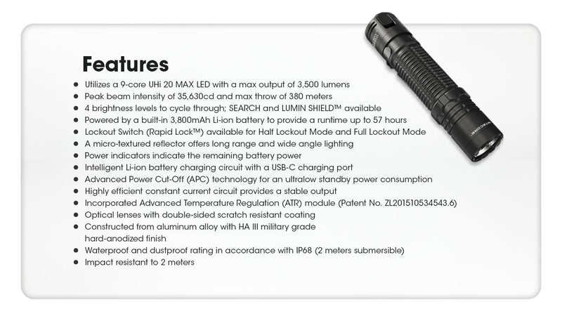 NITECORE EDC31 LED EDC lukturis, 3500 lm, 380 m darbības attālums, USB-C uzlāde, 3800 mAh akumulators