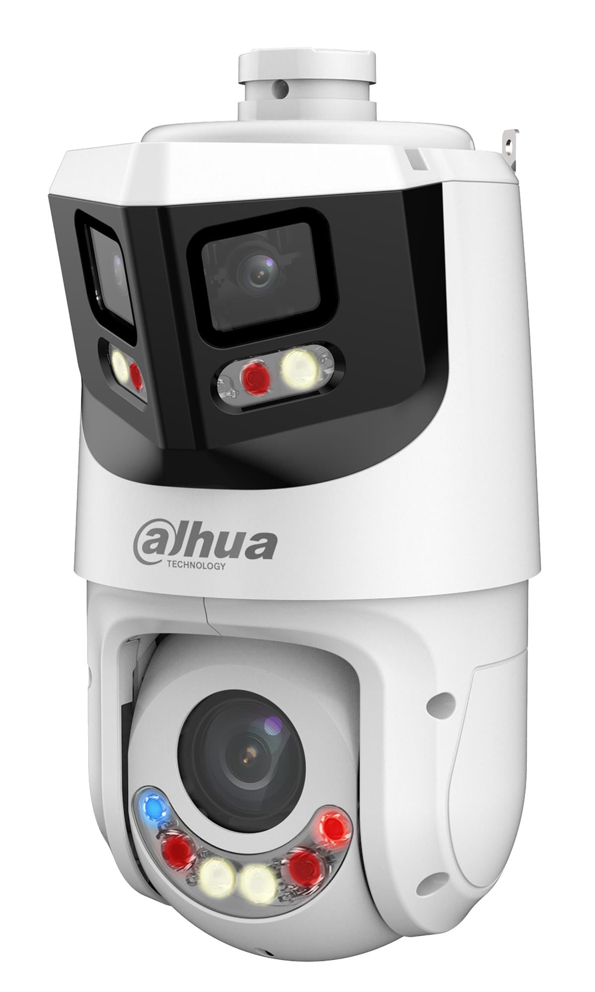 DAHUA 8 + 4 Мп панорамная IP-камера видеонаблюдения с PTZ-механизмом, углом обзора 180°, 25-кратным оптическим зумом, функцией автоматического слежения, активным сдерживанием, PoE+ и степенью защиты IP66, белого цвета