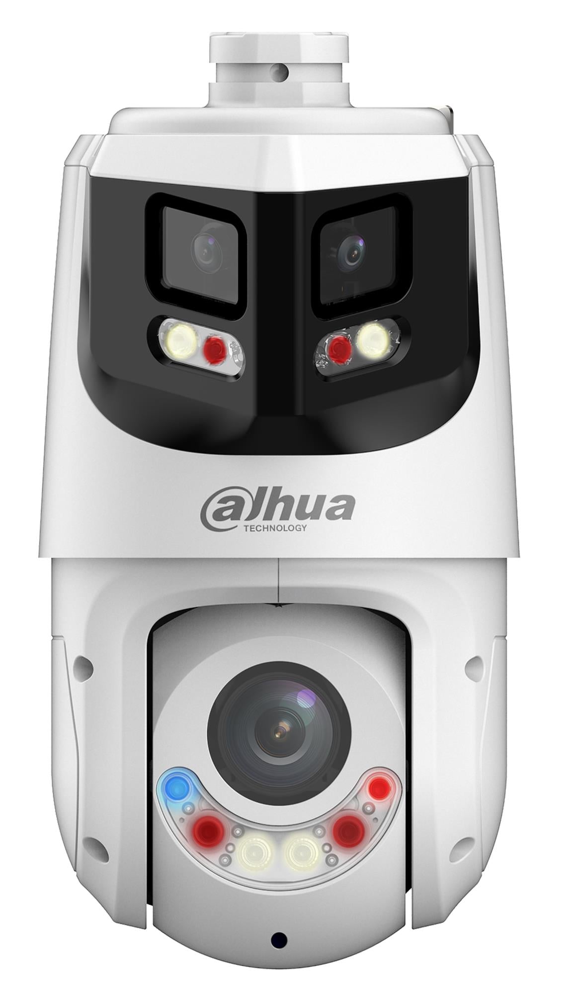 DAHUA 8 + 4 Мп панорамная IP-камера видеонаблюдения с PTZ-механизмом, углом обзора 180°, 25-кратным оптическим зумом, функцией автоматического слежения, активным сдерживанием, PoE+ и степенью защиты IP66, белого цвета