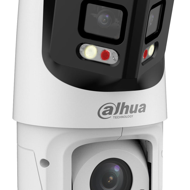DAHUA 8 + 4 MP panorāmas PTZ IP videonovērošanas kamera ar 180° skata leņķi, 25× optisko tālummaiņu, automātisko izsekošanu, aktīvo atturēšanu, PoE+ un IP66, balta