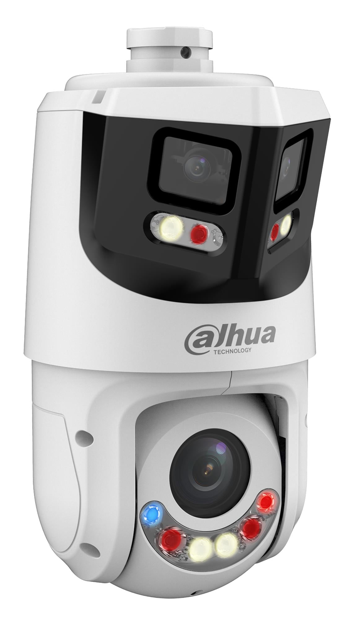 DAHUA 8 + 4 Мп панорамная IP-камера видеонаблюдения с PTZ-механизмом, углом обзора 180°, 25-кратным оптическим зумом, функцией автоматического слежения, активным сдерживанием, PoE+ и степенью защиты IP66, белого цвета