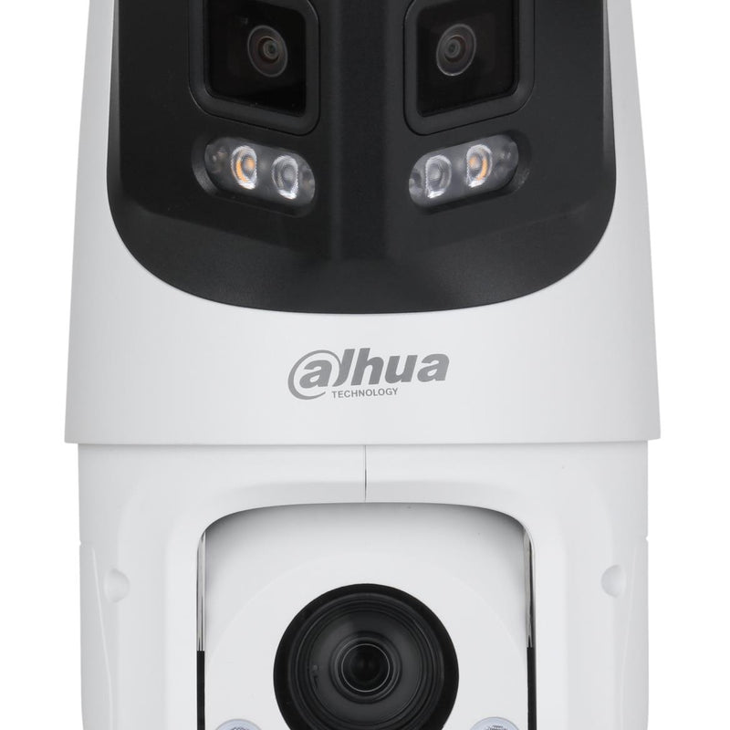 DAHUA 8 + 4 MP panorāmas PTZ IP videonovērošanas kamera ar 180° skata leņķi, 25× optisko tālummaiņu, automātisko izsekošanu, aktīvo atturēšanu, PoE+ un IP66, balta