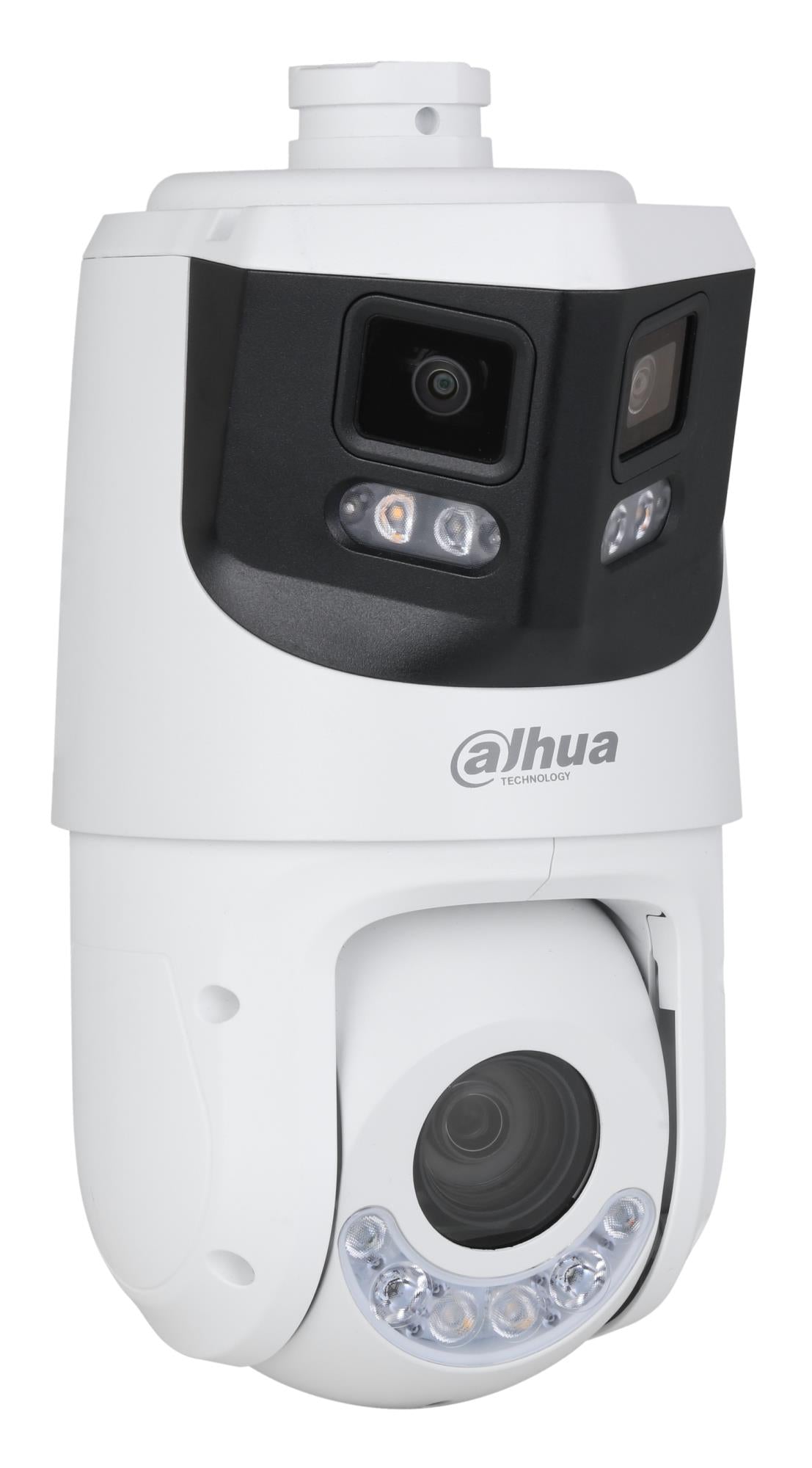 DAHUA 8 + 4 Мп панорамная IP-камера видеонаблюдения с PTZ-механизмом, углом обзора 180°, 25-кратным оптическим зумом, функцией автоматического слежения, активным сдерживанием, PoE+ и степенью защиты IP66, белого цвета
