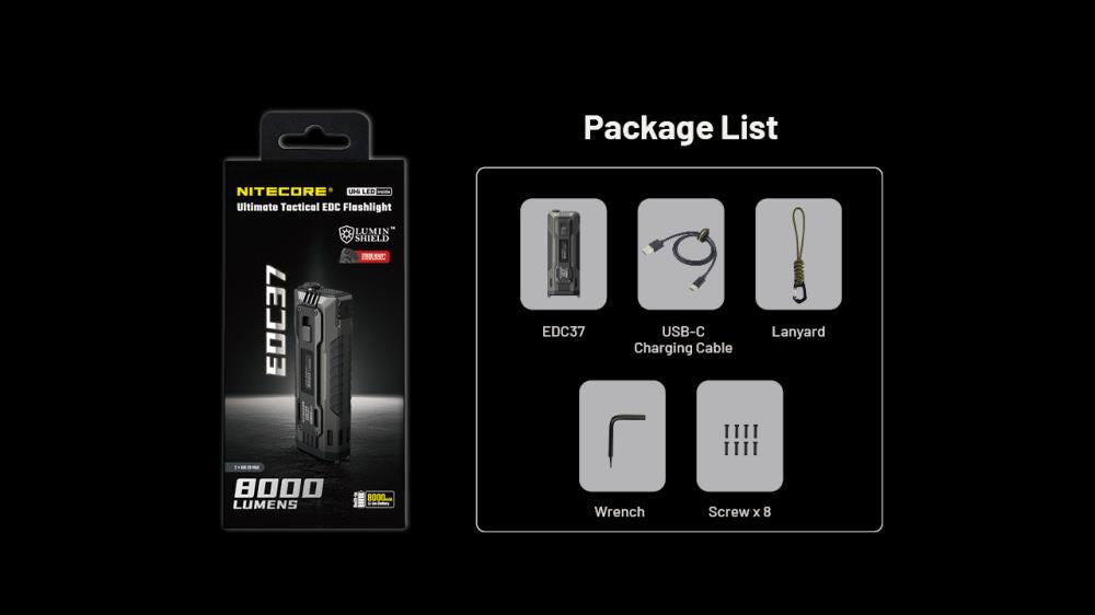 NITECORE EDC37 LED EDC lukturis, 8000 lm, 420 m darbības attālums, OLED displejs, USB-C uzlāde