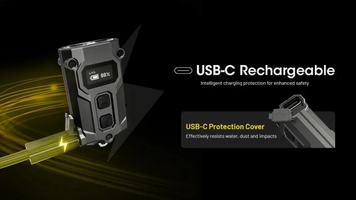 Nitecore TINI3 — перезаряжаемый фонарик-брелок на ключи, 600 лм, с OLED-дисплеем и зарядкой через USB-C