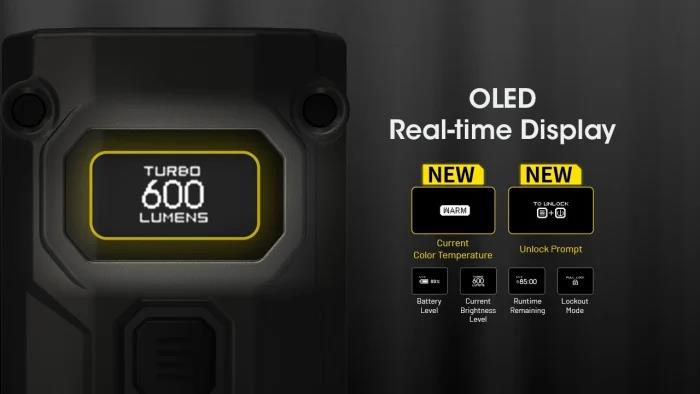 Nitecore TINI3 — перезаряжаемый фонарик-брелок на ключи, 600 лм, с OLED-дисплеем и зарядкой через USB-C