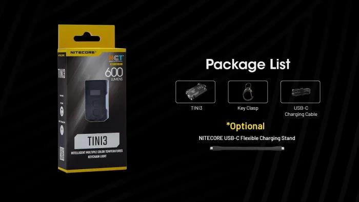 Nitecore TINI3 uzlādējams atslēgu piekariņa lukturītis 600 lm ar OLED displeju un USB-C uzlādi