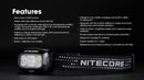 NITECORE NU30 LED galvas lukturis, 500 lm, USB-C uzlāde, 1500 mAh akumulators, IP66