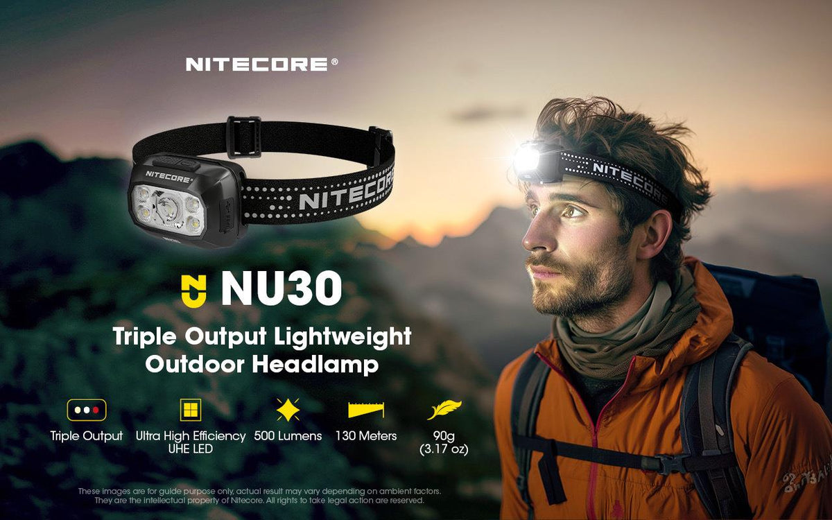 NITECORE NU30 LED headlamp, 500 lm, USB-C charging, 1500 mAh battery, IP66