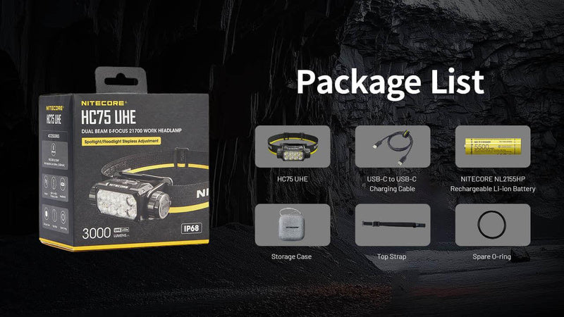 Nitecore HC75 UHE galvas lukturis 3000 lm, 192 m, USB-C, IP68