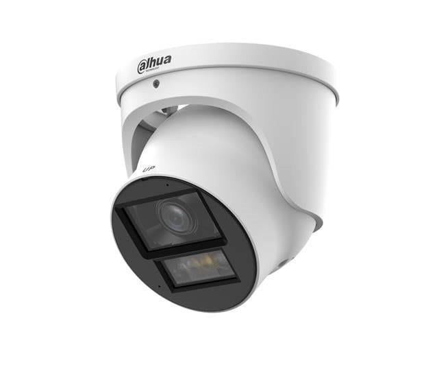 DAHUA 8 MP kupolveida IP videonovērošanas kamera ar 2,8 mm objektīvu, viedo dubulto apgaismojumu, aktīvo atturēšanu, divvirzienu audio, cilvēku skaitīšanu, PoE+, ePoE, IP67 un IK10, balta