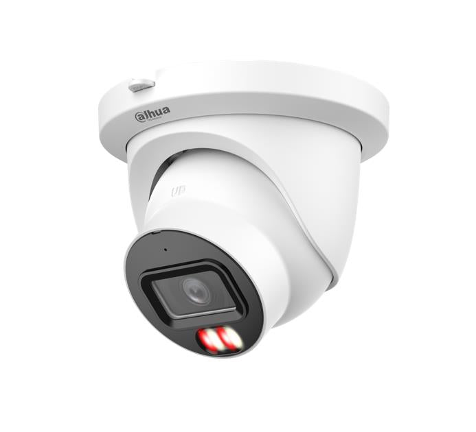 DAHUA 8 MP kupolveida IP videonovērošanas kamera ar 2,8 mm objektīvu, viedo dubulto apgaismojumu līdz 50 m, cilvēku skaitīšanu, mikrofonu, PoE+, ePoE un IP67, balta