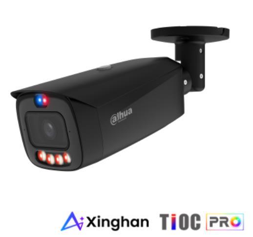 DAHUA 8 MP cilindriskā IP videonovērošanas kamera ar 3,6 mm objektīvu, viedo dubulto apgaismojumu, aktīvo atturēšanu, divvirzienu audio, PoE+ un IP67, melna