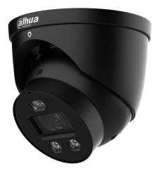 DAHUA 6 MP kupolveida IP videonovērošanas kamera ar 2,8 mm objektīvu, viedo dubulto apgaismojumu, aktīvo atturēšanu, divvirzienu audio, PoE un IP67, melna