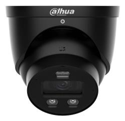 DAHUA 6 MP kupolveida IP videonovērošanas kamera ar 2,8 mm objektīvu, viedo dubulto apgaismojumu, aktīvo atturēšanu, divvirzienu audio, PoE un IP67, melna