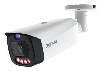 DAHUA 8 MP cilindriskā IP videonovērošanas kamera ar 3,6 mm objektīvu, WizColor, 60 m nakts redzamību, aktīvo atturēšanu, divvirzienu audio, AcuPick, PoE+ un IP67, balta